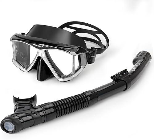 Miniatura 12 de Equipo de esnórquel para adultos, máscara de esnórquel antivaho de 4 ventanas y juego de esnórquel con parte superior seca, juego de esnórquel para