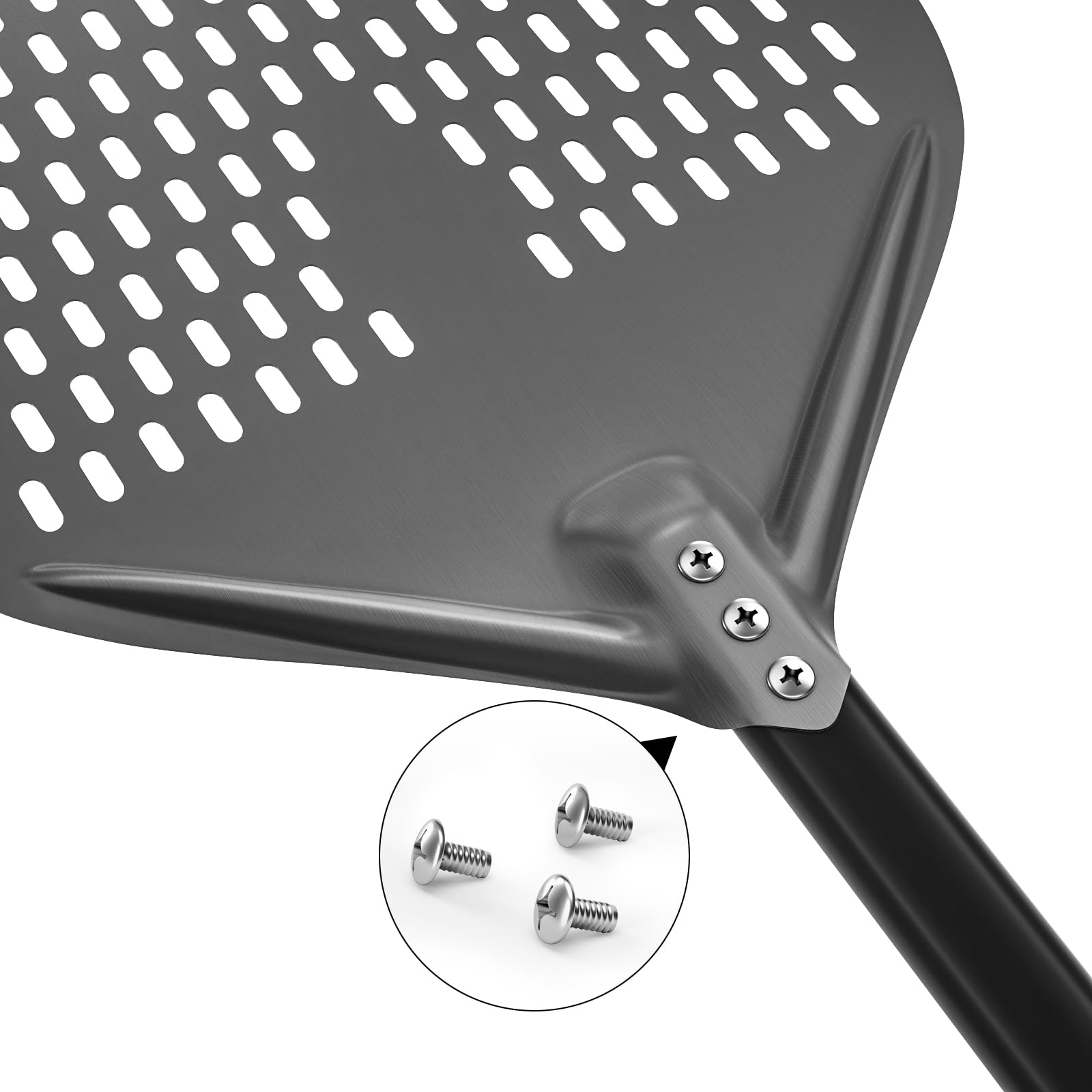 Pelle à Pizza Perforée, 12 Pouces Pizza Paddle en Aluminium Anodisé Dur avec Long Manche Détachable pour Soulever des Pizzas et des Produits de Boulangerie pour le Four, Longueur d'emballage: 42 cm