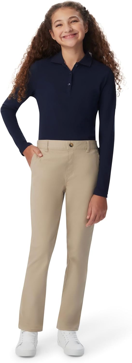 French Toast Girls' Pull-On Straight Fit Stretch Twill Pant
