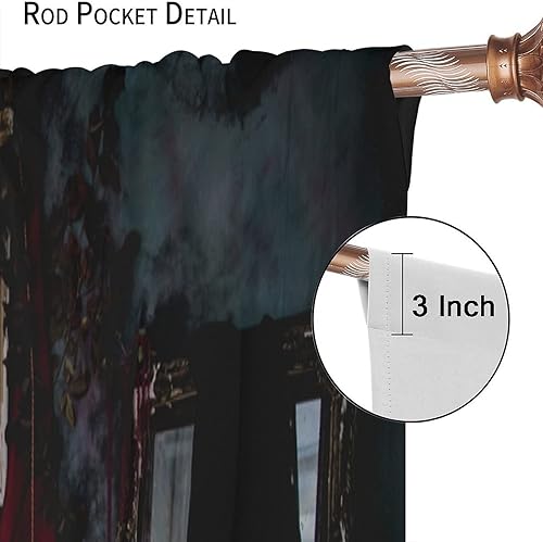 Miniatura 6 de Cortinas góticas de decoración oscura, lujoso patrón victoriano real para niños y niñas, decoración de sala de estar, juego de 2 piezas, 42 pulgadas
