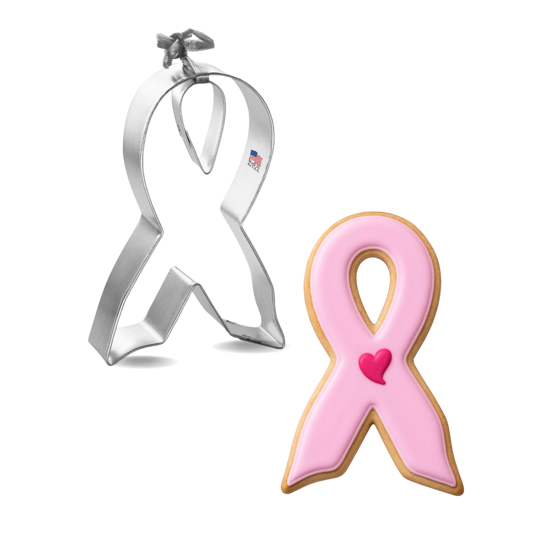 Awareness Ribbon Cookie Cutter 2 Pc - 4 in Ribbon, 1.15 in Tear Drop - Foose Cookie Cutters - USA Tin Plate Steel