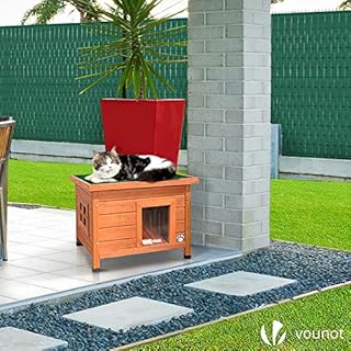 VOUNOT® Casetta per Gatti in Legno con Finestra in Plexiglas, Cuccia da Esterno Casa per Gatti con Porta e Tetto 57x45x43cm