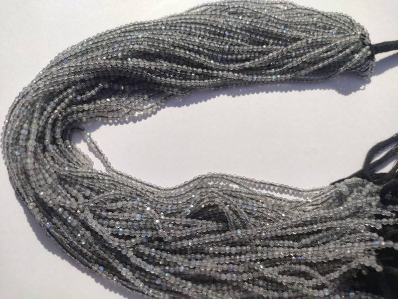 Labradorite naturelle : perles rondes facettées 2mm pour fabrication de bijoux - 7