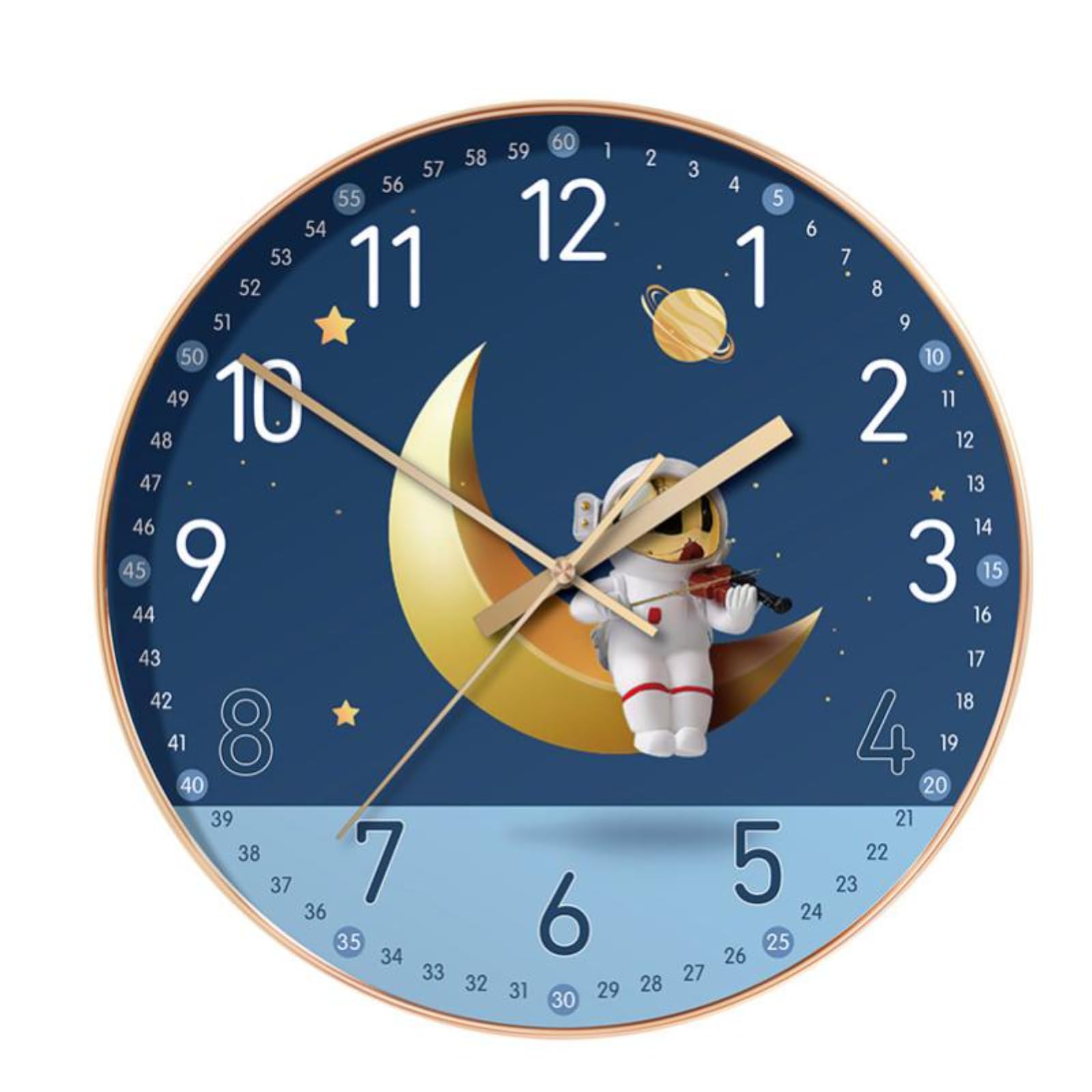 F Fityle Orologio da Parete Senza ticchettio Silenzioso 8" per cameretta dei Bambini, Astronauta Luna