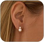 ZHESHY Pearl Boucles d'oreille pour femmes 925 Boucle d'oreille en argent sterling Dainty 14K Boucles d'oreilles de perles plaquées or pour femmes tendance blanc 6 8MM Pearl CZ Diamant Hypoallergénique Boucle d'oreille Cadeau de bijoux