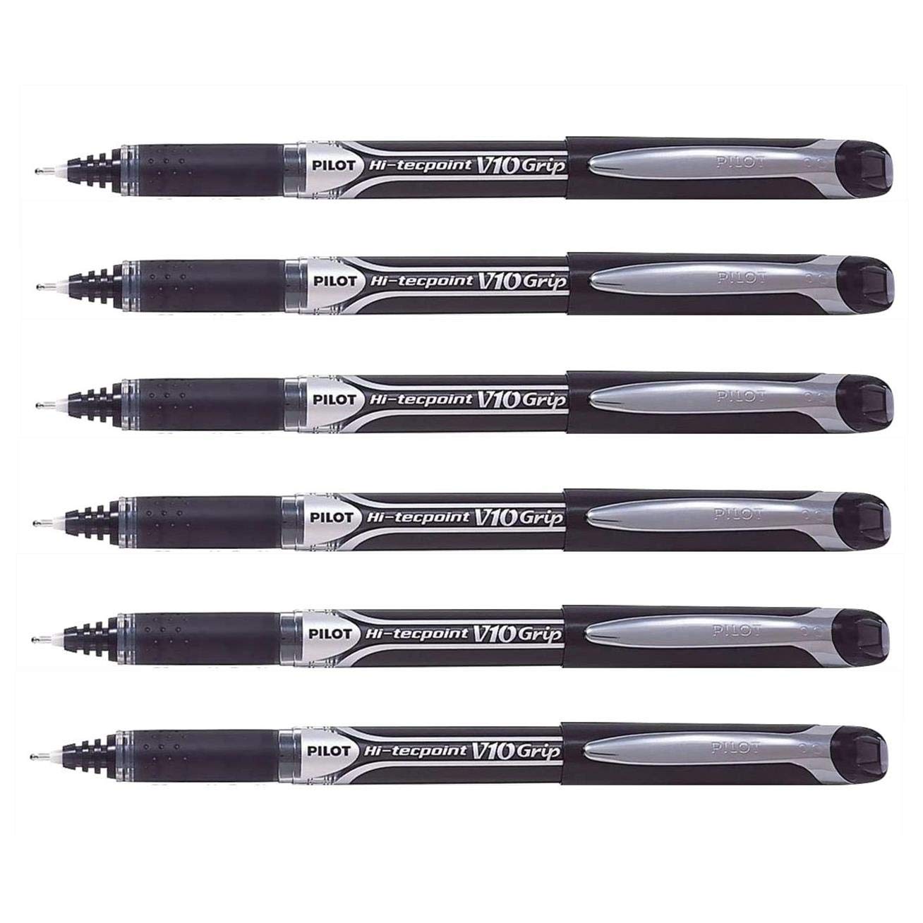 PILOTV10 Grip Hi-Tecpoint Rollerball Pen 1.0mm Tip Black Ink (Pack of 6) Supplied Loose