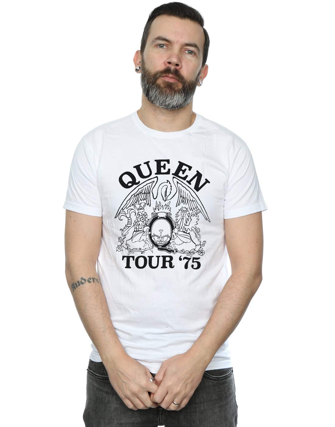 Absolute Cult Men's White Queen Tour 75 Crest T-Shirt XXXX-Large