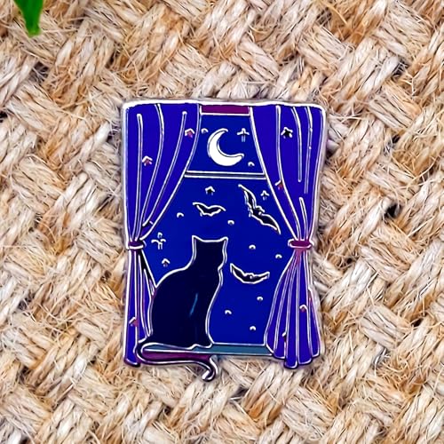 Image of Moon, Black Cat, Bat Pin - Fun Series | Premium Enamel Pin - Statement Lapel Pin - Plated Badge for Clothing, Bags, Hats, Jackets, and Lanyards