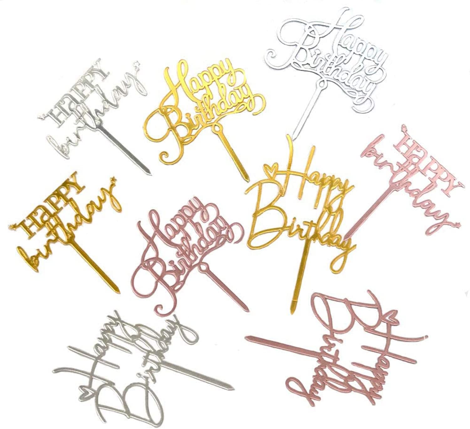 ExpressShop 9 PCS Acrylic Cake Toppers Gold Topper, Happy Birthday Cake Topper Birthday Cake Decoration Supplies for Birthday Party Anniversary Cake Pastries DIY Decorations (Happy birthday 9 Styles)
