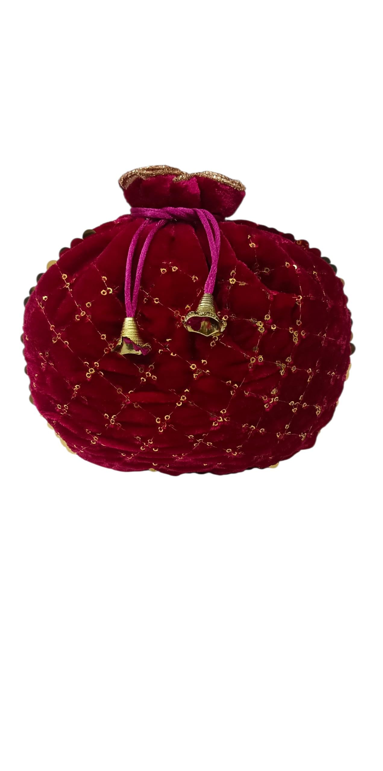 Pouch Bag for Women Maroon Velvet with Gold Sequins-image-43