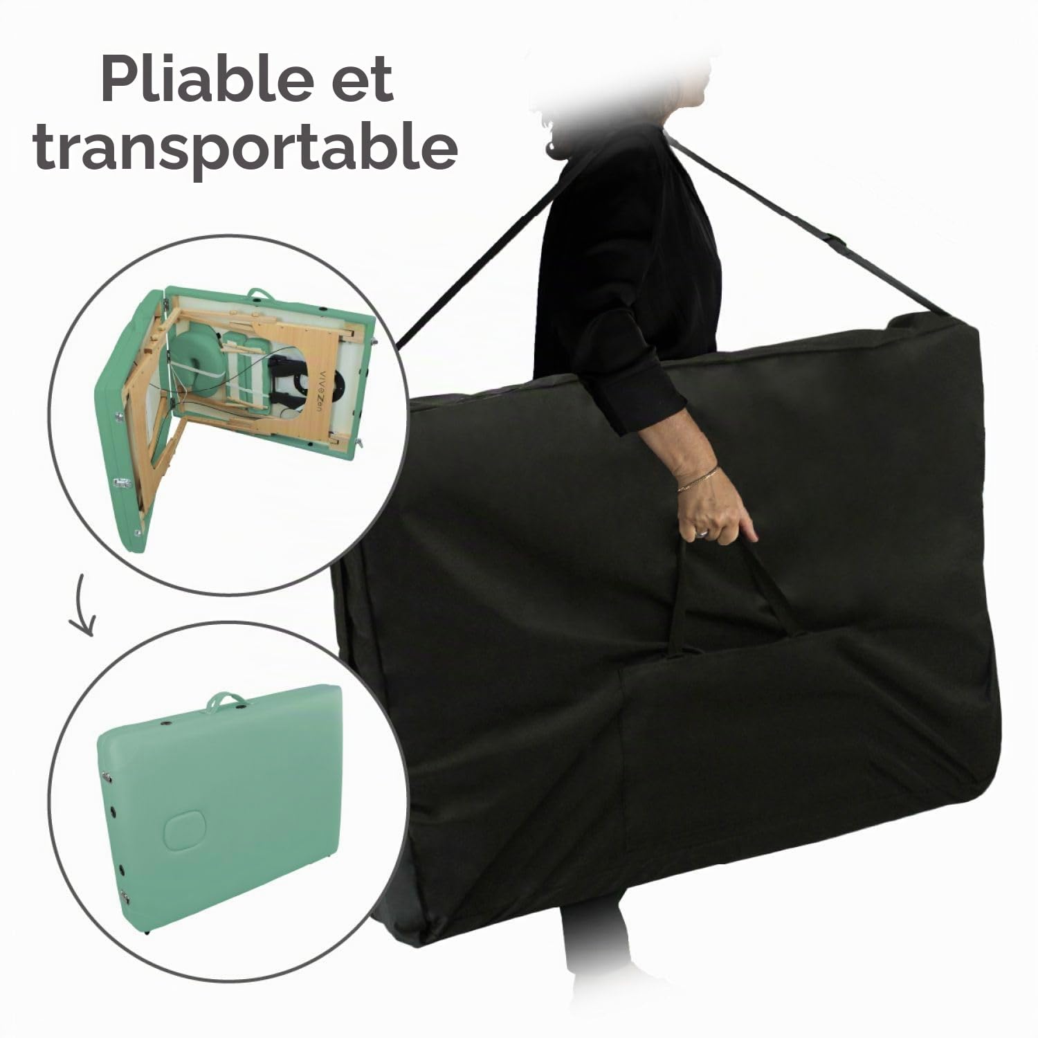 Vivezen - Table de Massage Pliante 2 Zones en Bois avec Panneau Reiki + Accessoires et Housse de Transport - Plusieurs Coloris