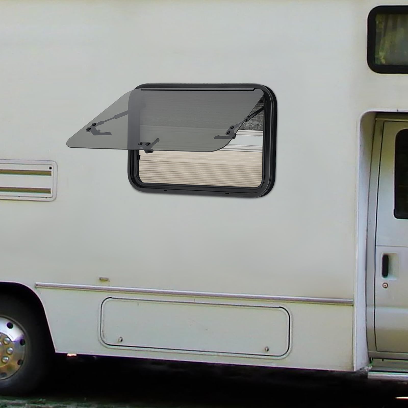 Ventana para autocaravana, 700x450mm Ventana desplegable para autocaravana con mosquitero y persiana integrada, Ventana lateral para autocaravana RV Ventana exterior de empuje