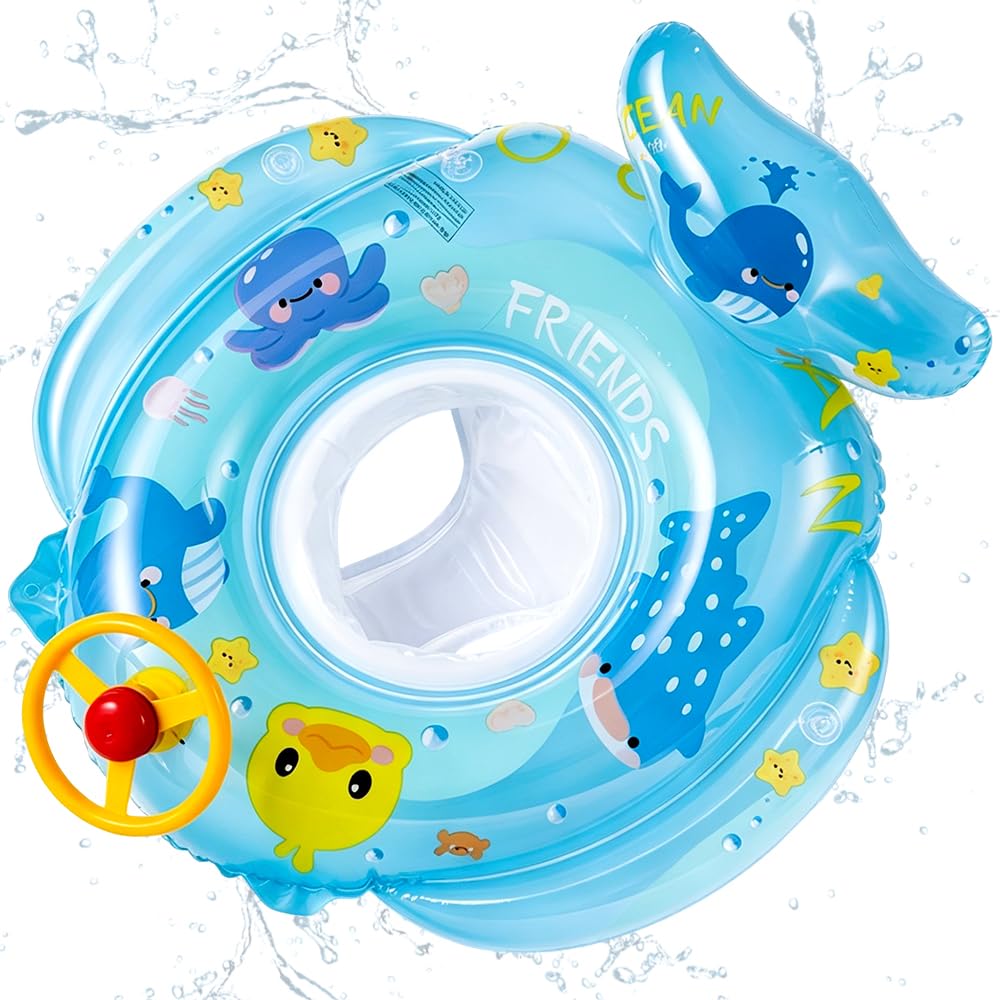 Baby Swimming Floats, Whale Swimming Floats with Safety Seat, Inflatable Toddler Float, Whale Swim Ring for Baby, Swim Pools Bathing Accessories, Pool Inflatable Float Rings for Kids 12-48 Months-16