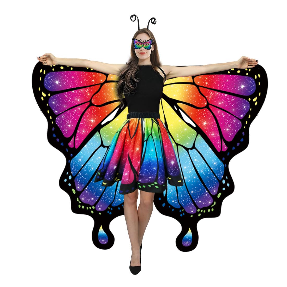 Schmetterlingsflügel-Kostüme für Damen, Halloween-Schmetterlings-Umhang mit Rock, Erwachsene, Feen-Kostüm-Party-Set