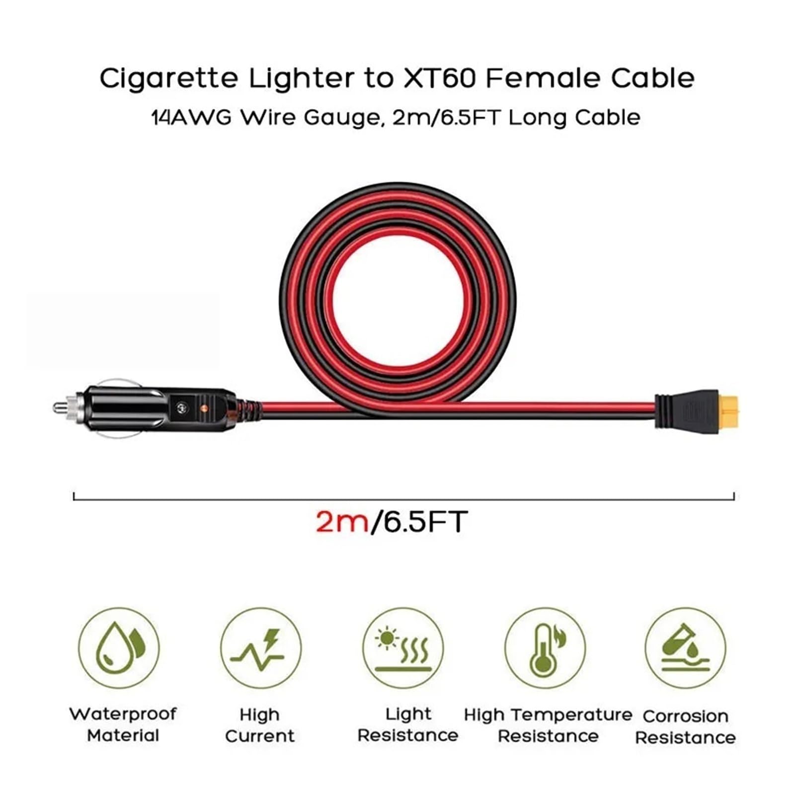XT60 kabel do ładowania samochodu 2 m 12 V 24 V zapalniczka do XT60 żeński