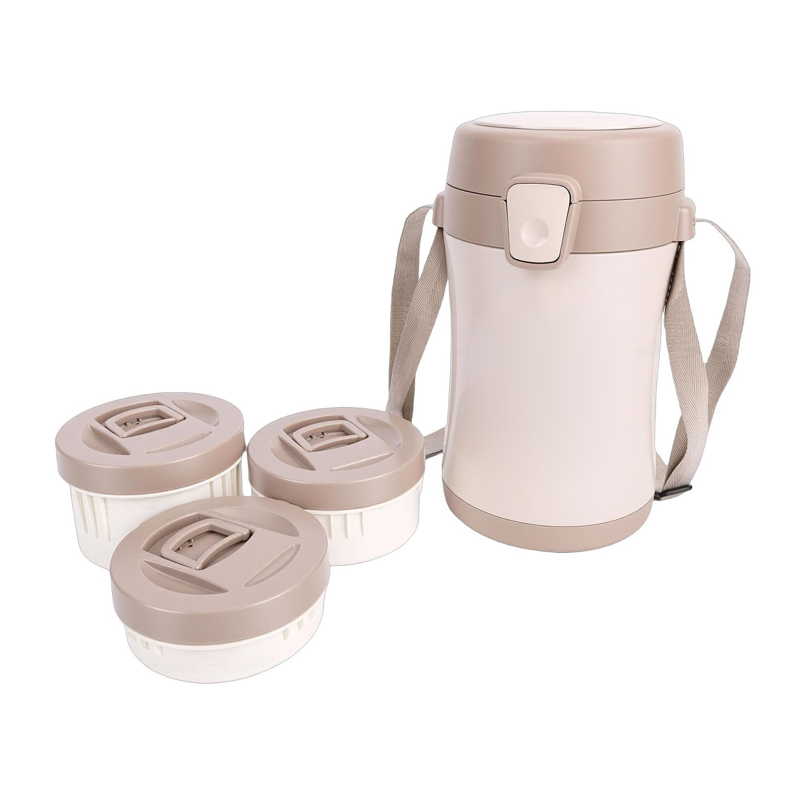 Yosoo Health Gear de 3 Compartimentos, Tarro de Comida Aislado de Acero Inoxidable con Correa de Transporte, Contenedor Térmico Al Vacío de 70 Oz para Comida Caliente en la Oficina, Escuela Al Aire