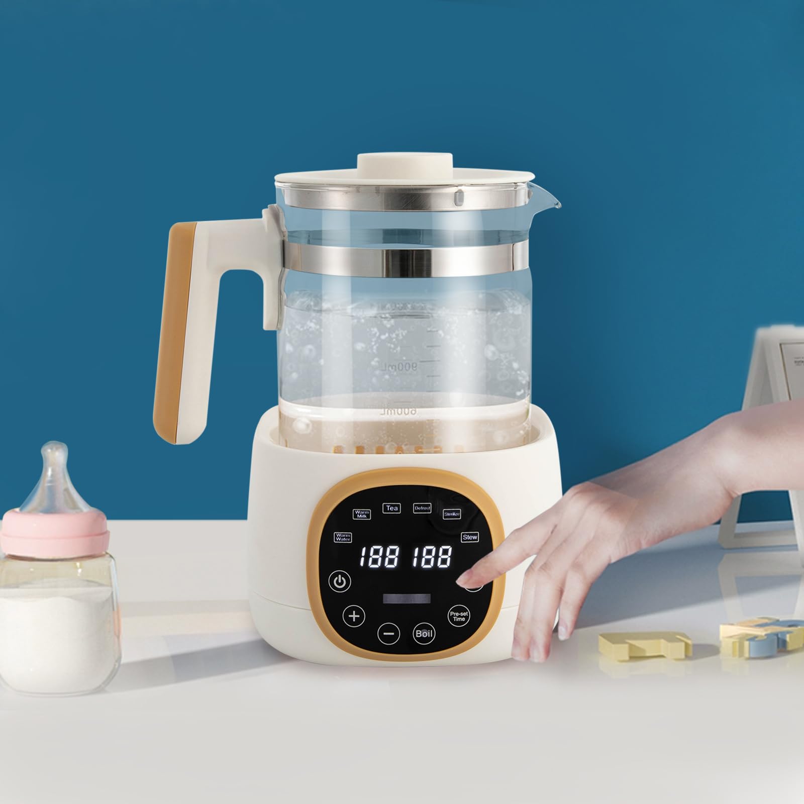 Calentador de biberones para bebé, hervidor de agua con ajuste de temperatura, 72 horas, termostato, preparación de botellas, calentador de alimentos para bebés, té, café, 1,3 l, hervidor de agua para