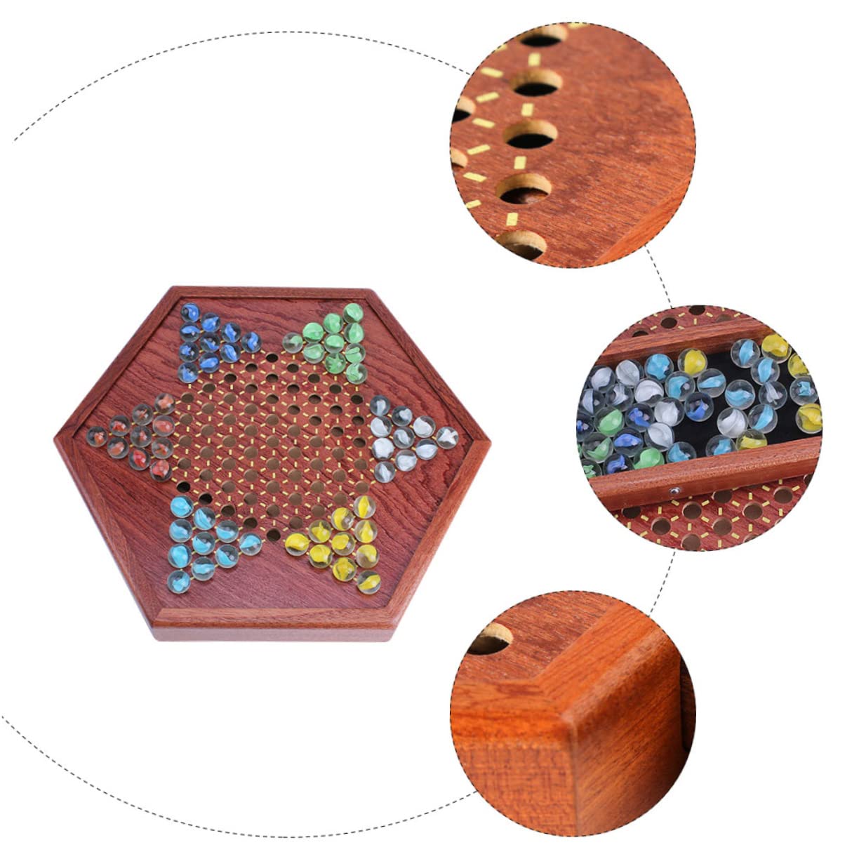 ibasenice Gioco da Tavolo in Legno Esagonale per Ragazzo Ragazza e Adulti con Biglie Colorate e Cassetto Porta Biglie per Intrattenimento Famigliare
