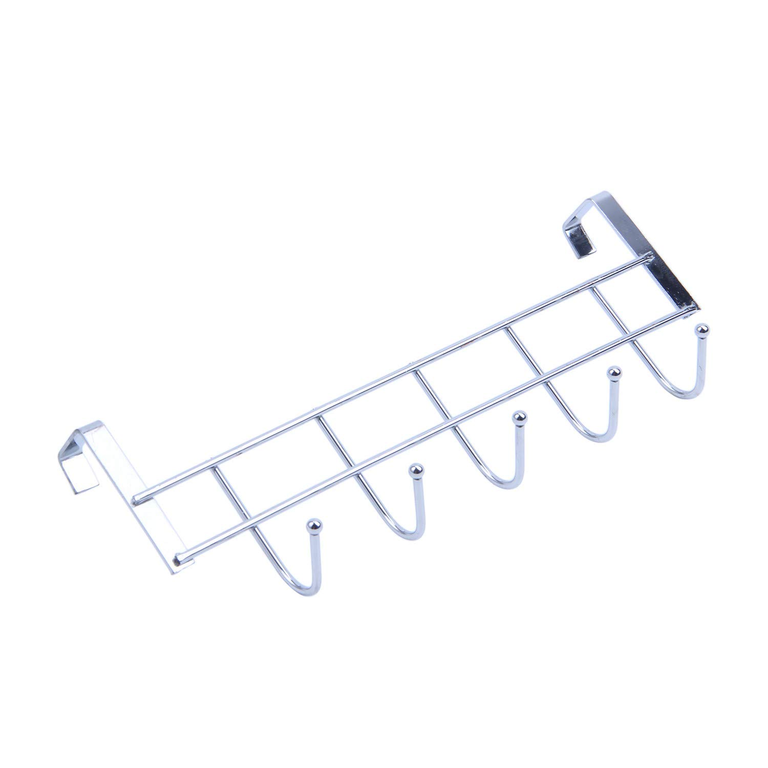 Evarbuild Silver 5 Hooks Over Door Home Bathroom Kitchen Coat Towel Loop Hanger Holder Shelf,