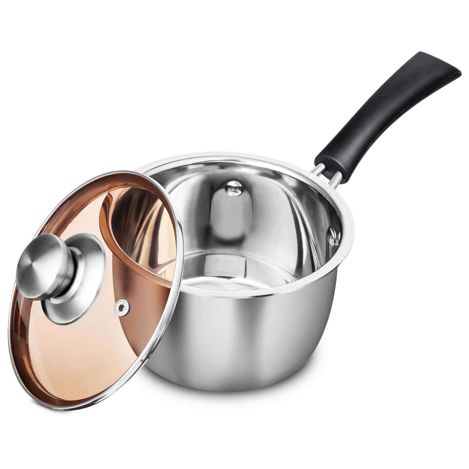 WEZVIX Stainless Steel Saucepan with Lid, 1 Quart Sauce Pot Pan, Easy Clean & Dishwasher Safe