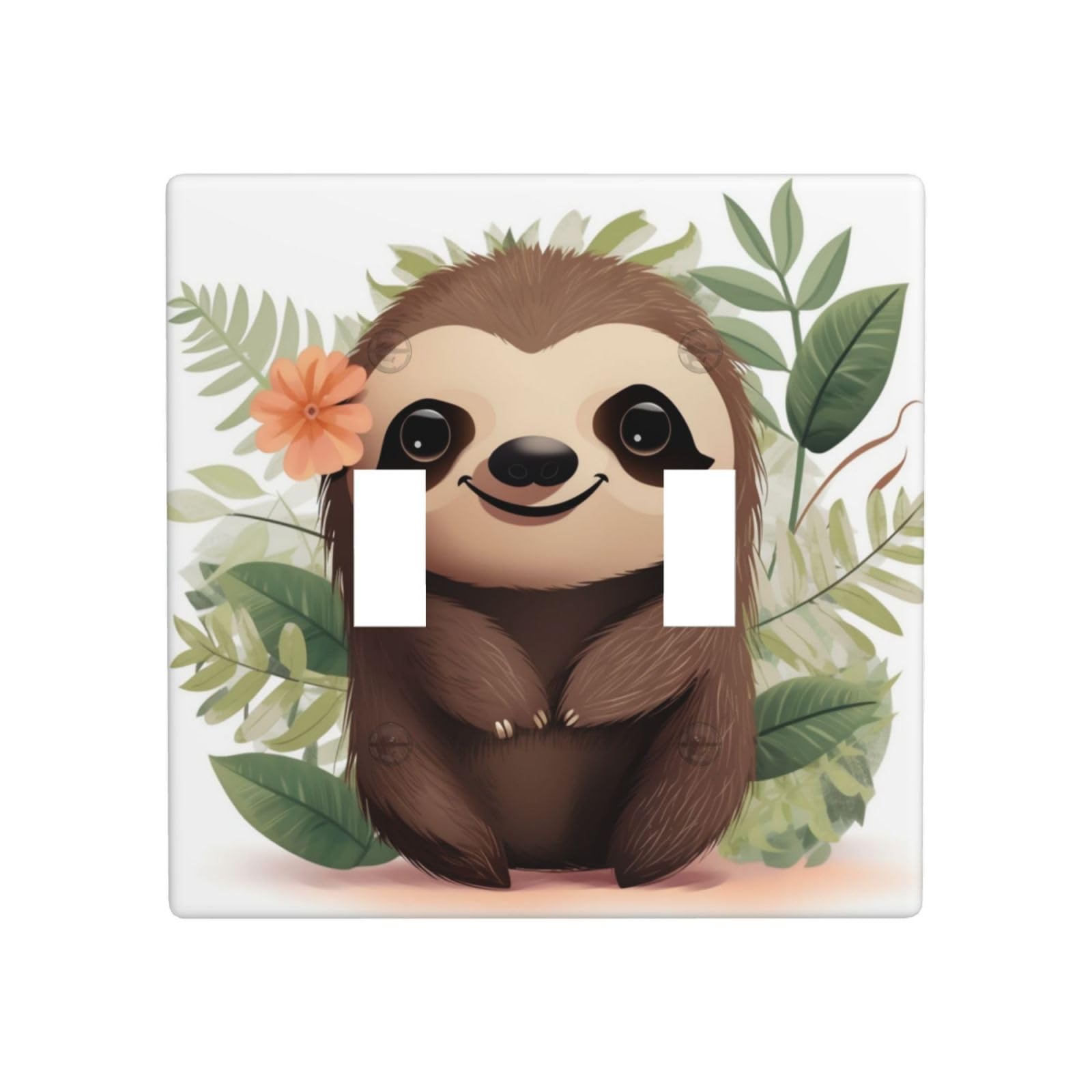Aceprints Cute Cartoon Sloth 2 Gang Double Toggle Wall Plates, Unbreakable Decorative Duplex Light Switch Plate Covers Electrical Switchplate Cover Faceplate For Bathroom Kitchen Decor