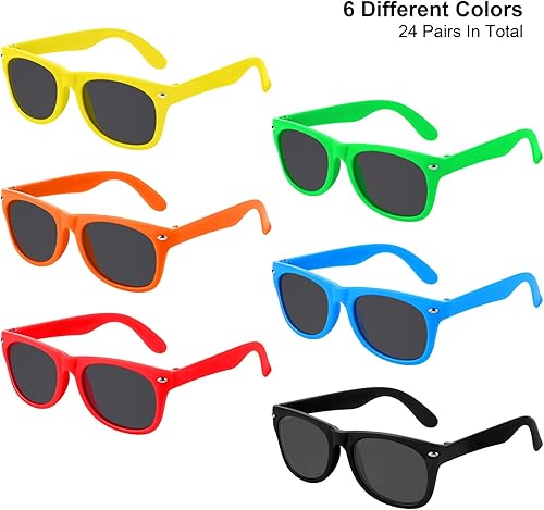 Miniatura 3 de ELCOHO 24 gafas de sol para niños, recuerdos de fiesta, gafas de sol neón a granel para niños y niñas, cumpleaños, playa, piscina, multicolor