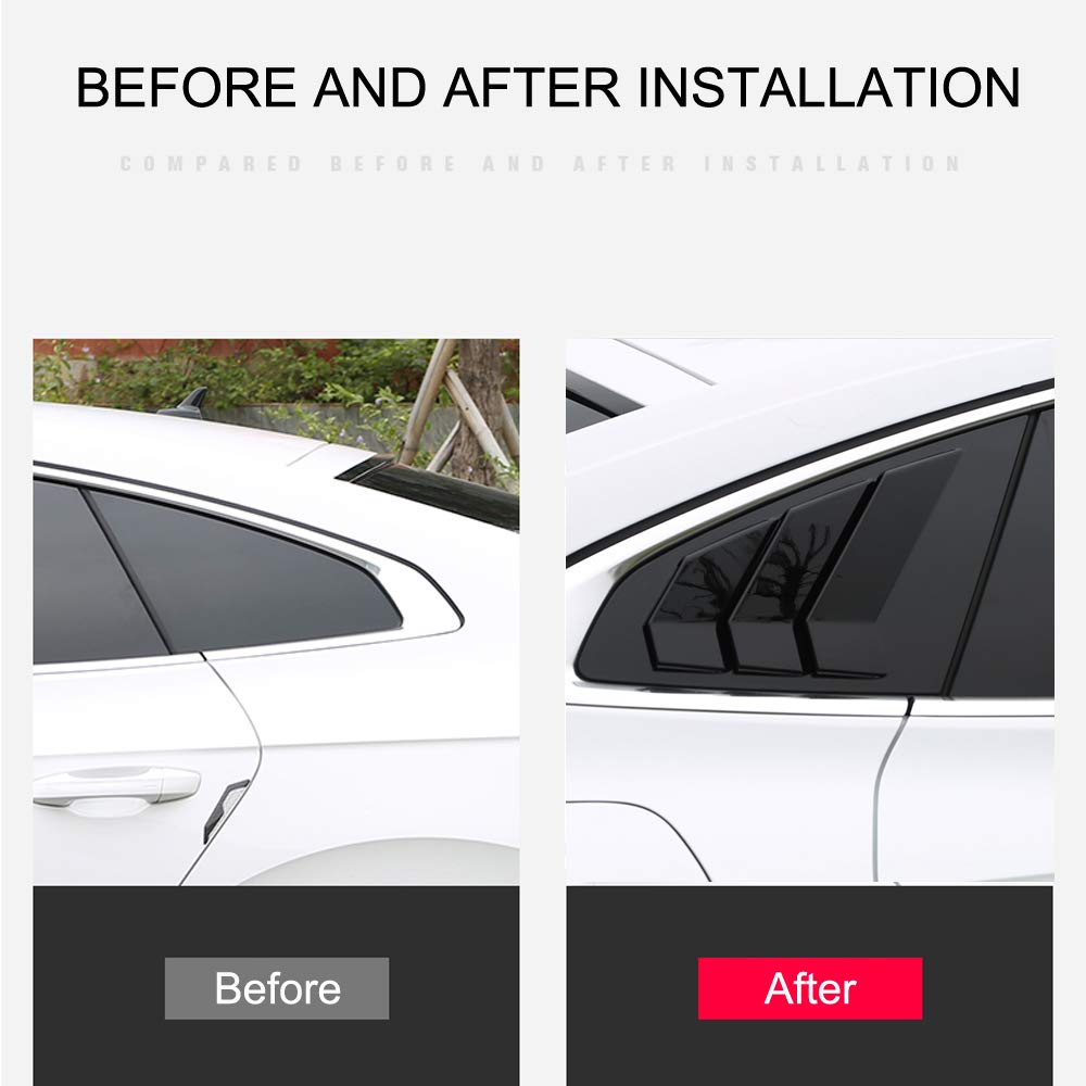 ITrims for Volkswagen Passat CC 2017 2018 2019 Rear Car Side Window Louvers Vent Cover Trim Shutter 2PCS Auto Car Accessories Decoration (Glossy Black)