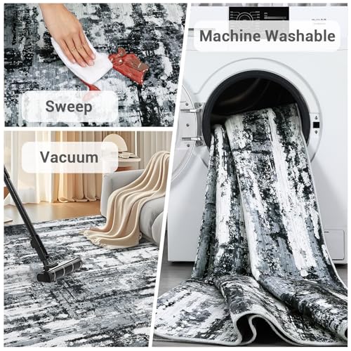 GarveeHome Abstract 10x13 Area Rugs for Living Room Bedroom, Soft Large Washable Rugs, Non-Slip Ultra-Thin Modern Dining Room Rug Non-Shedding Accent Carpet for Office Home Decor, Black Grey by GarveeHome - Used condition - Image 9