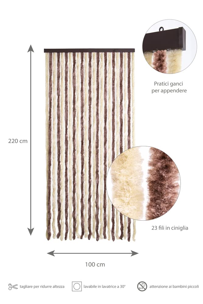 VERDELOOK | Tenda Ciniglia da Sole 100x220 cm, Beige e Marrone, Fili: 24, Tenda per Insetti e Luce, per Porte