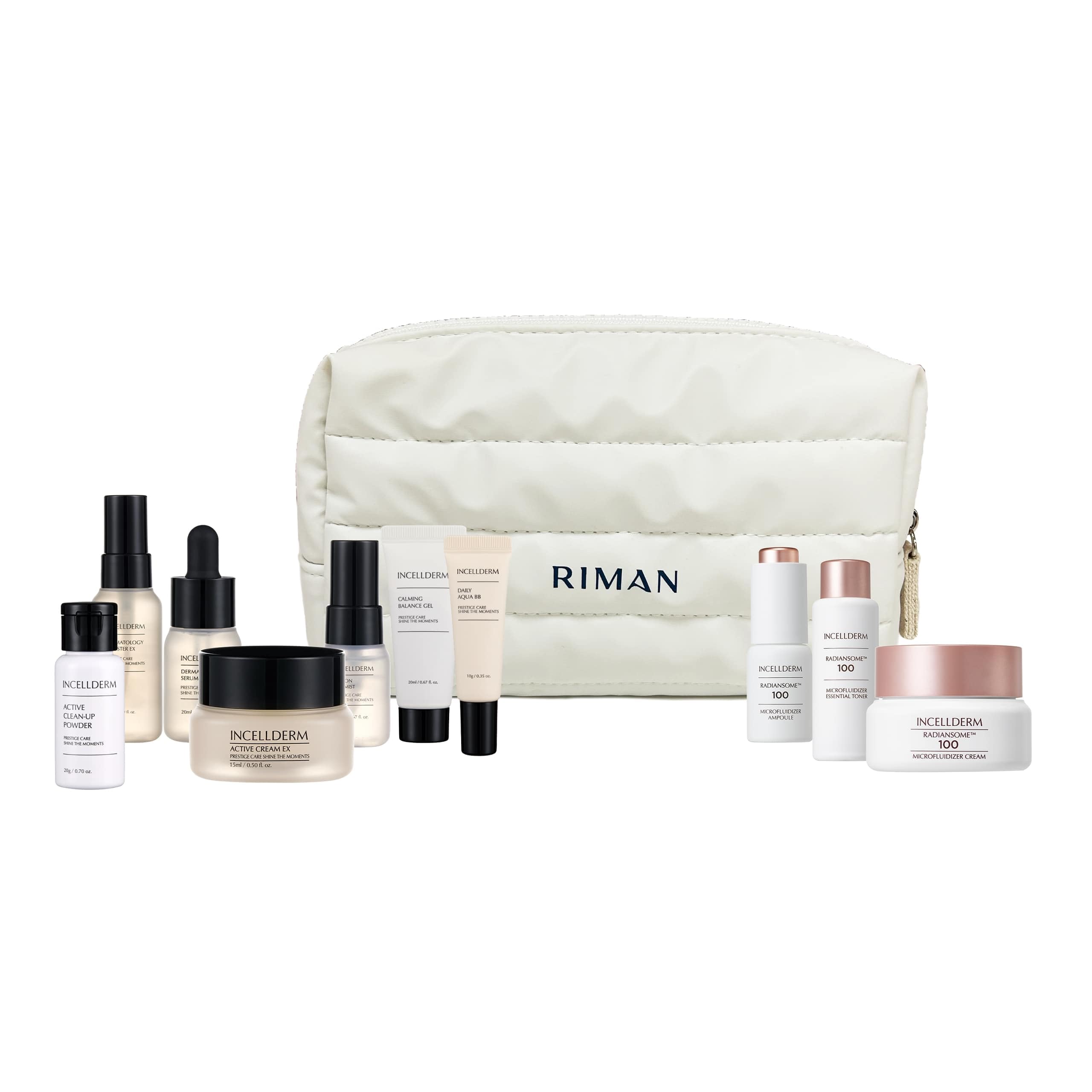 Riman Incellderm Ultimate Travel Kit | 10-Piece Travel Skincare Set with Toner, Creams, Serums & BB Cream | Compact All-in-One Facial Set for Moisture
