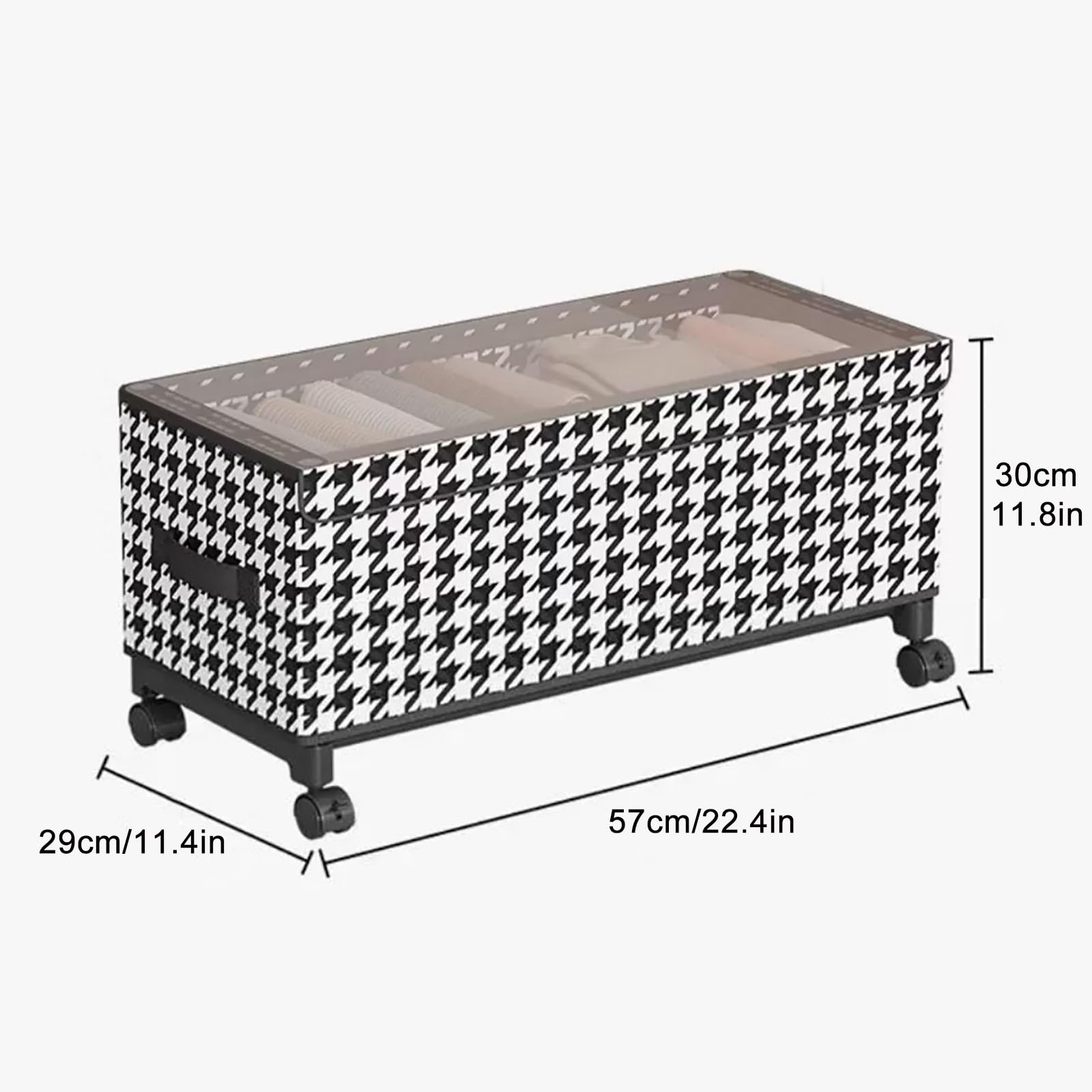 Conteneurs de Rangement Sous Le Lit avec Roulettes, Tiroirs Sous Le Lit avec Couvercles Transparents, Sac de Rangement Sous Le Lit, Bacs Roulants Sous Le Lit pour Vêtements, Chaussures, Jouets(57x29x3
