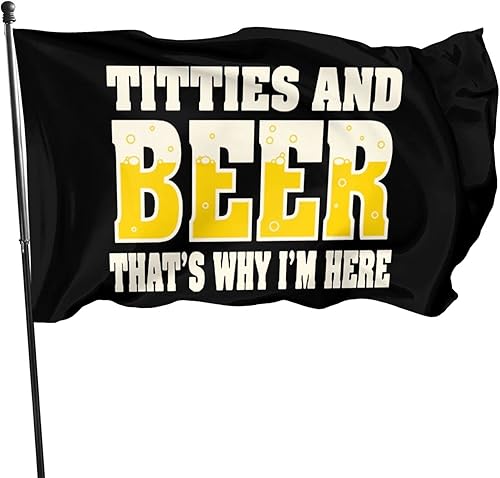 Titties & Beer That's Why I'm Here - Bandera de jardín divertida de 2 x 3 pies para decoración al aire libre, pancarta negra
