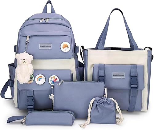 Juego de 5 mochilas kawaii, bonita bolsa de libros estéticos de 15.6 pulgadas, mochila para computadora portátil, bolsa de libro universitaria,