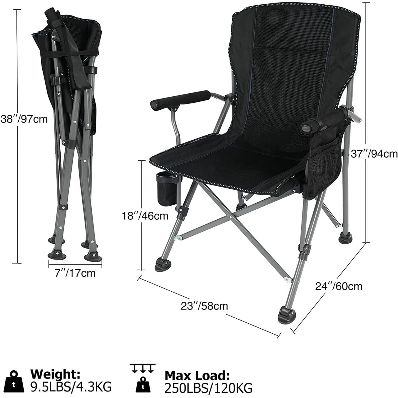 Trade Kite Heavy Duty Camping Chair – 200kg Capacity Oversized