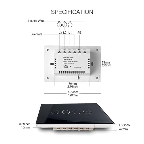Miniatura 7 de Interruptor de luz inteligente, interruptor de luz WiFi de 2.4 GHz compatible con Alexa y Google Home, interruptor de luz de pared táctil