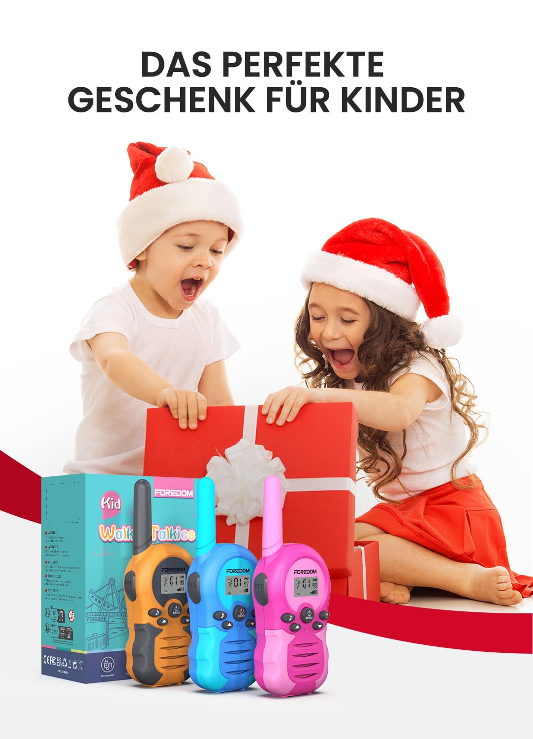 FOREDOM Wiederaufladbare Walkie Talkies für Kinder Walkie Talkies Funkgeräte Set Spielzeug für Jungen & Mädchen 3-12 Jahre, Abenteuer, Camping, Wandern – 3er Set