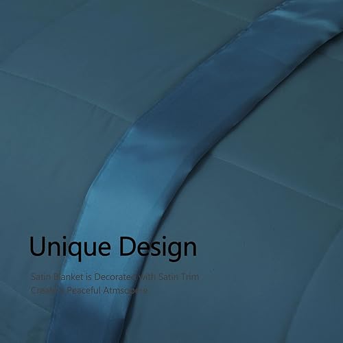 Miniatura 3 de COMFLIVE Manta alternativa de plumón con ribete satinado, tamaño individual para cama, manta ligera para todas las estaciones, comodidad de invierno