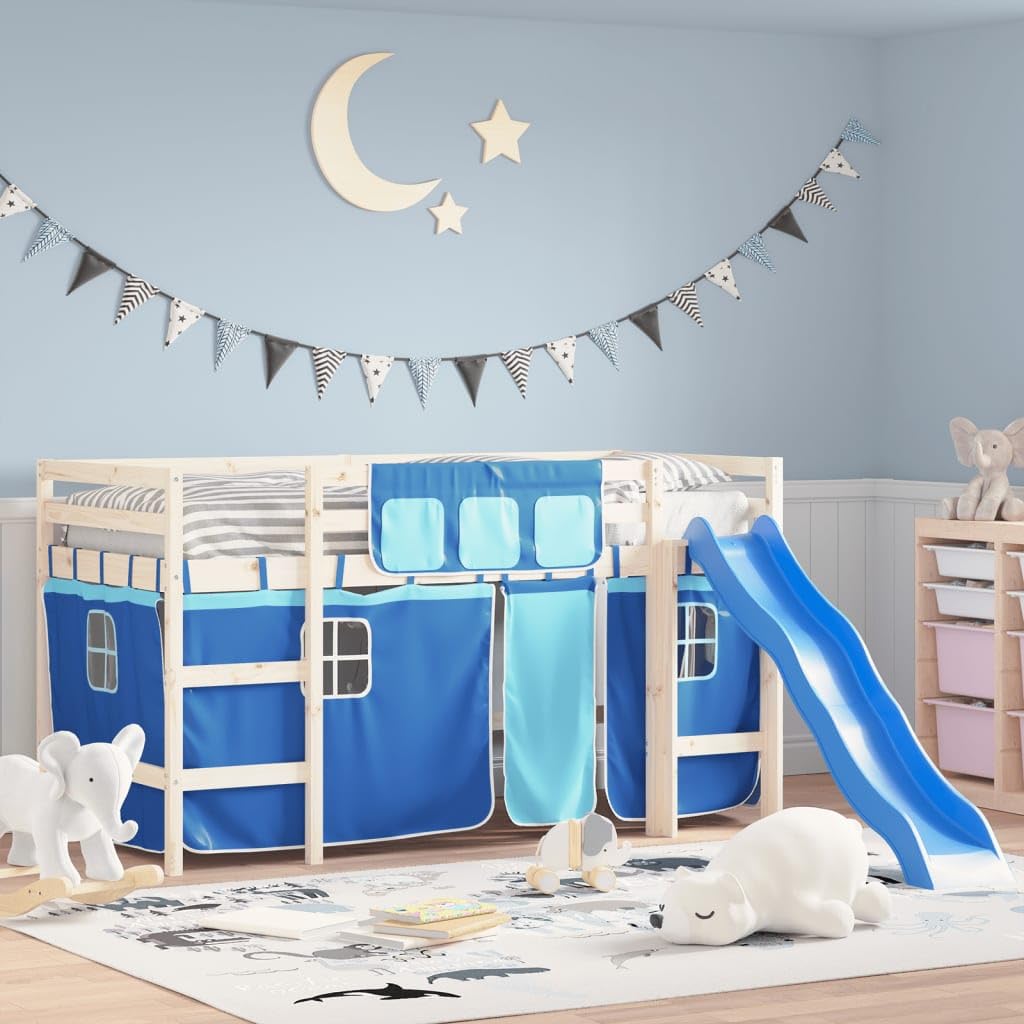 Rideaux lit mezzanine bleu polyester