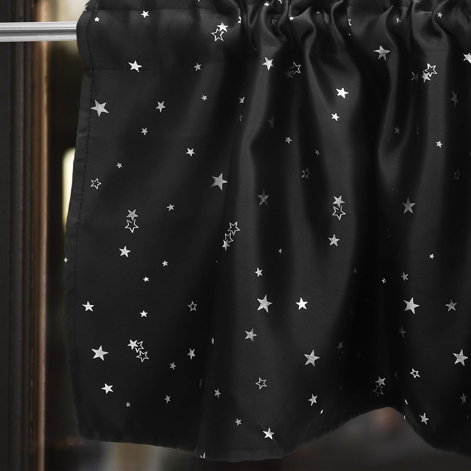 Blackout Kitchen Short Curtain Valance 132x46 Cm Black Rod Sleeve Pattern Window Treatment for Living Room and Dining Room