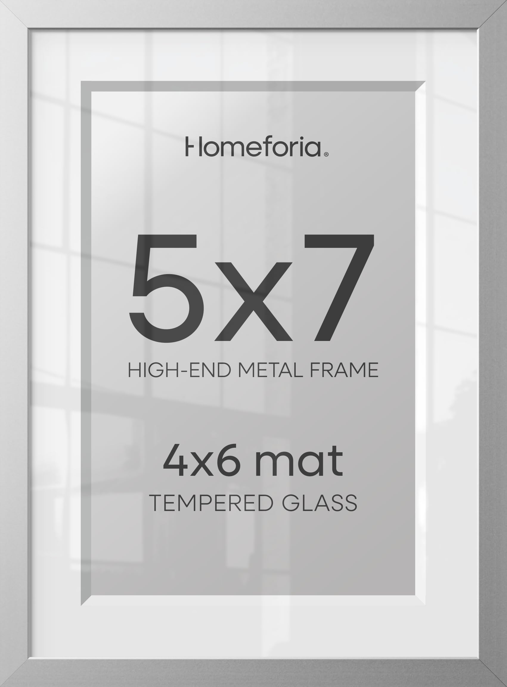 Homeforia 5x7 Silver Picture Frame, High-End Metal, 4x6 Mat, Glass | High End Aluminum, Tempered Glass, Acid-Free 4x6 Removable Mat, 5x7 in Edge-to-Edge Display 7x5, Wall Kit, Set Of 1
