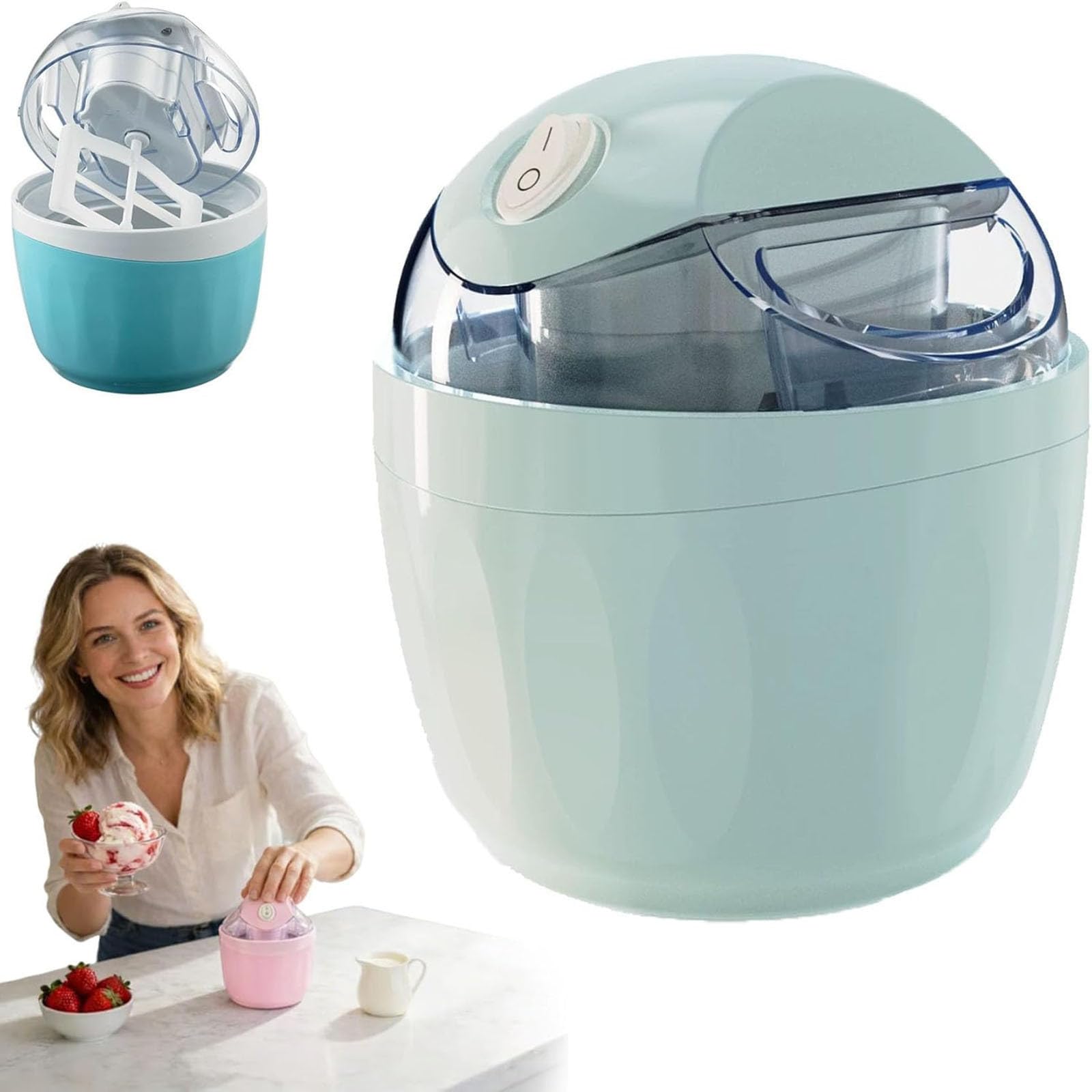 2026 Compatto produttore di ghiaccio per gelato sorbetto yogurt con telecomando per completare più velocemente 15 minuti (blu, B)