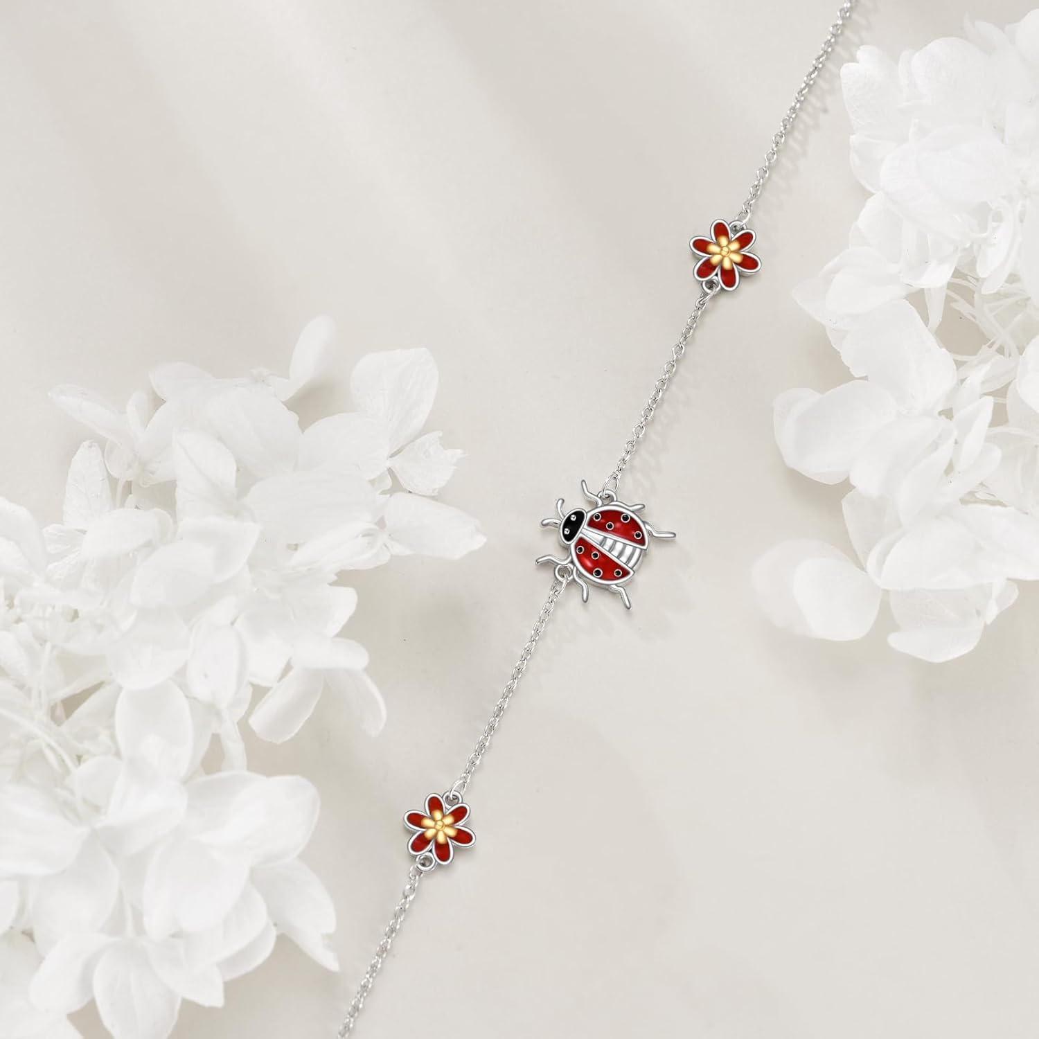 TIGER RIDER Ladybug Bracelet Sterling Silver Red Ladybug Anklet Adjustable Bracelet Ladybug Jewelry Birthday Present for Women Wife - Image 3