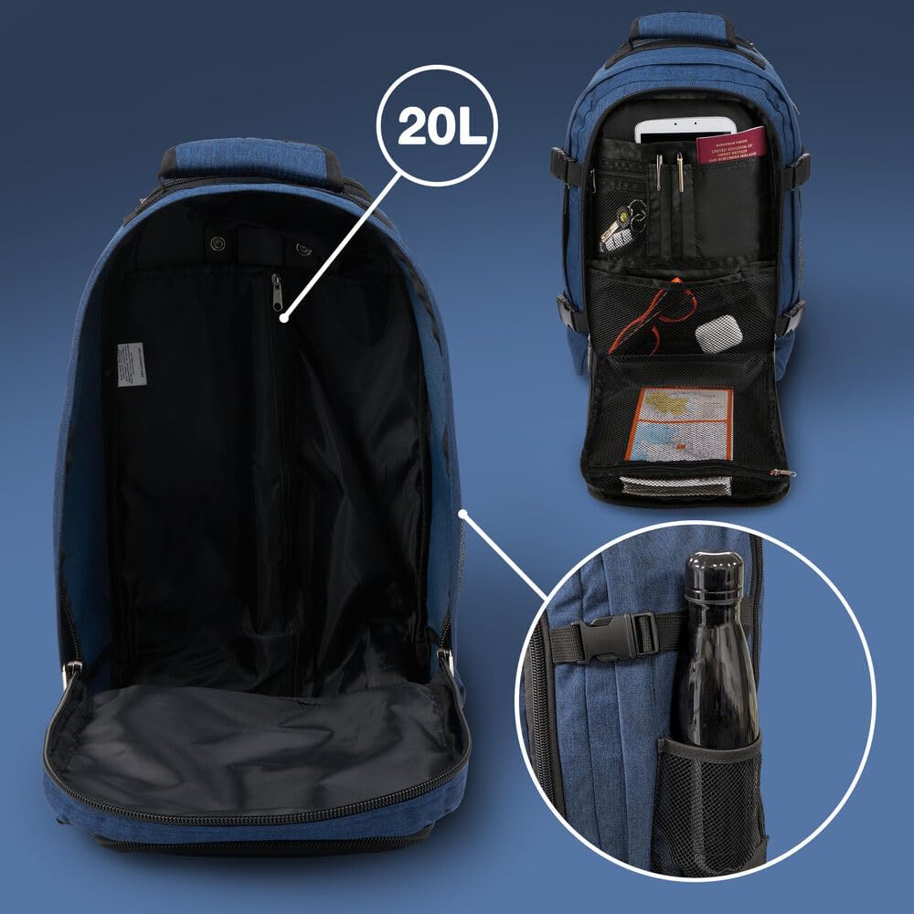 Cabin Max Metz Stowaway 20L Travel Bag 16x10x8inch (40x25x20cm) - Mini Backpack/Weekender Bag Ideal Underseat Carry on Luggage (Atlantic Blue)
