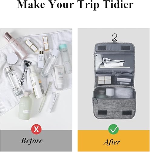 Miniatura 4 de Neceser para hombres y mujeres, bolsa de cosméticos de viaje de gran capacidad con gancho para colgar, organizador de maquillaje de viaje colgante
