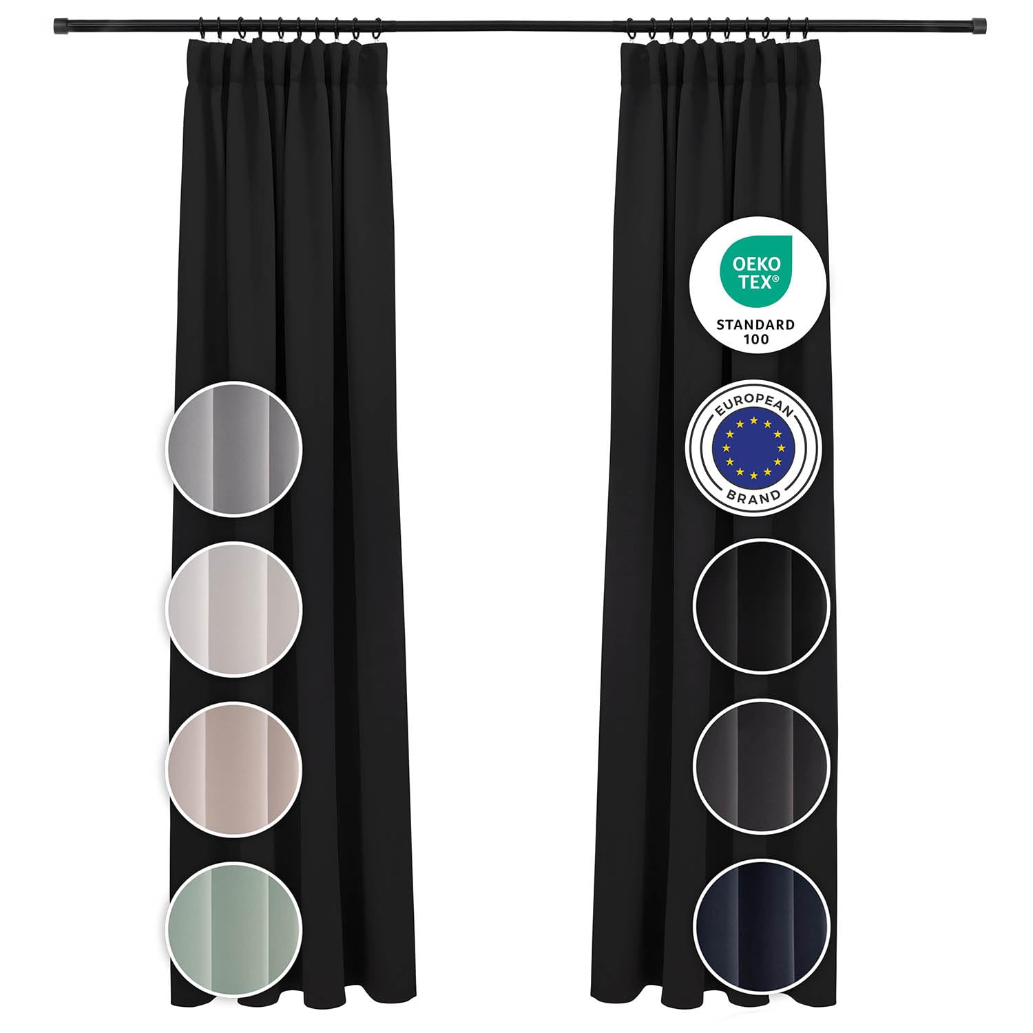 2-PACK:Vitrage Gordijnen - Haken of Ringen - Zwart | Dekbed Discounter