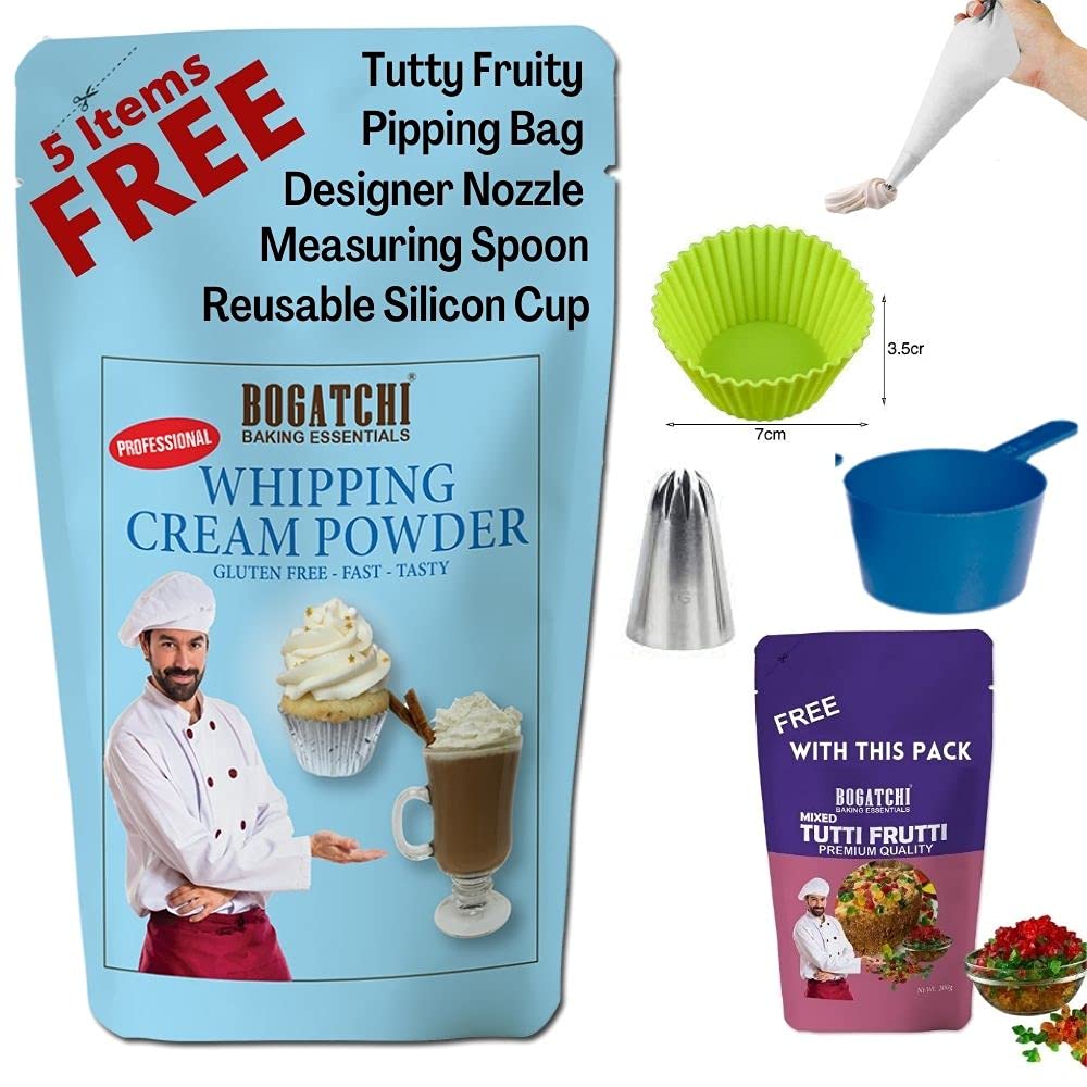 BOGATCHI Whipping Cream Powder, Non - GMO |Tasty | Gluten Free, Whipping Cream for Cakes, Cup Cakes, Coffee, , Muffins, Tarts,, 180g , Free Measuring Spoon-picture-13