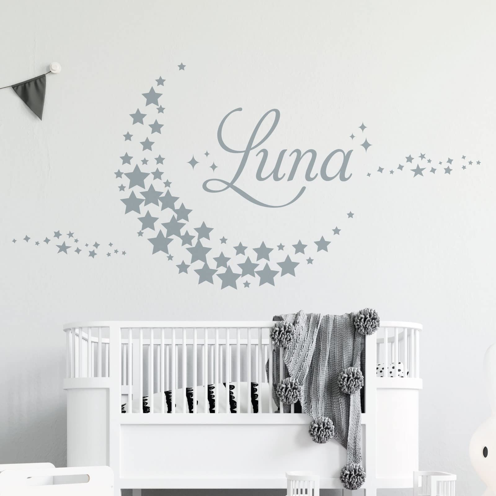 Personalised Name - Moon Made of Stars - Nursery Vinyl Wall Decal Sticker [Large] [Silver]