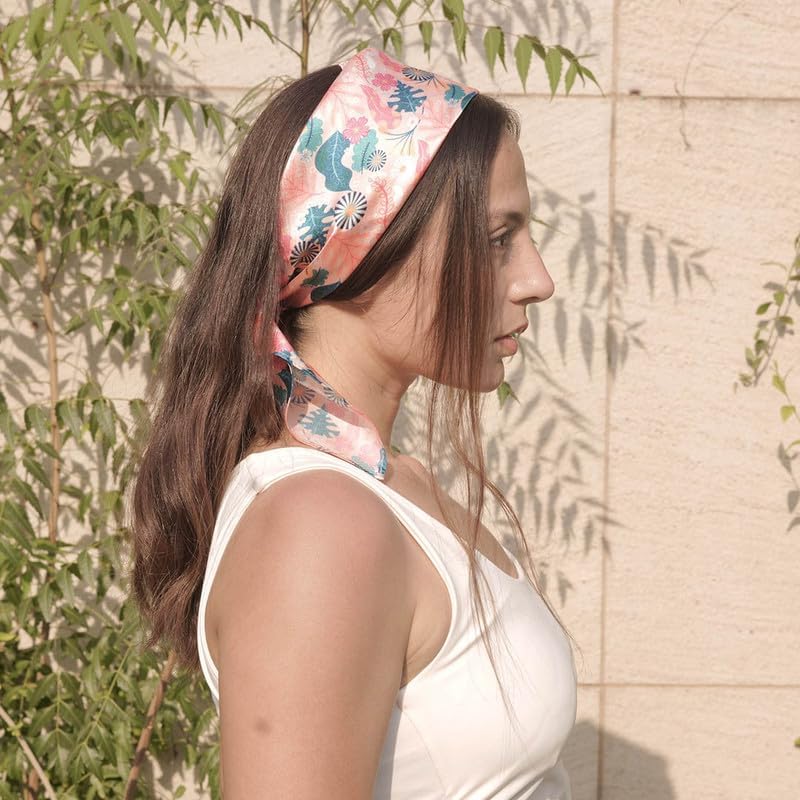 Image of Hair Drama Co. Elastic Bandana Head Scarf for Women | Silk Satin Head Wrap Bandana Scarves | Boho Style Statement Headband Stylish Design | All Day Wear Scarves | Hair Scarf Accessories