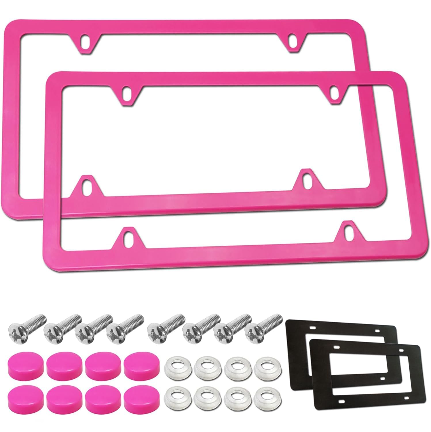 BGGTMOPink License Plate Frames- Metal Aluminum Car Tag Cover, 2 Pack Slim Front & Rear Holders for US Vehicles, Rust/Rattle Proof, Cute Car Accessories for Women, with Screws