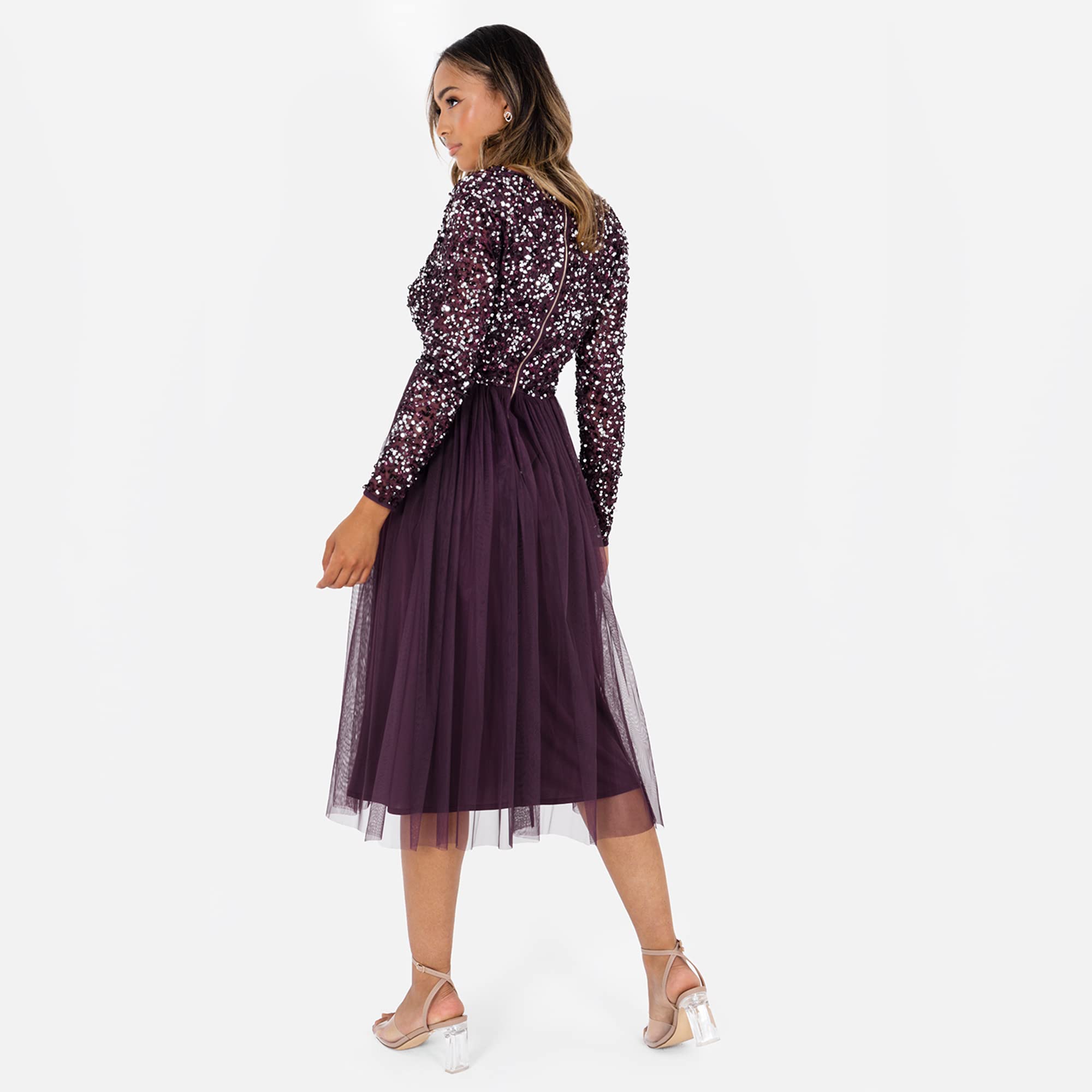 Maya Deluxe Maya Faux Warp Front Embellished Midi Dress Vestido de Dama de Honor Mujer